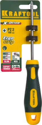 Отвертка KRAFTOOL, Cr-Mo-V сталь, двухкомпонентная противоскользящая рукоятка, PZ, №2x100мм 250073-2-100 купить в Перми