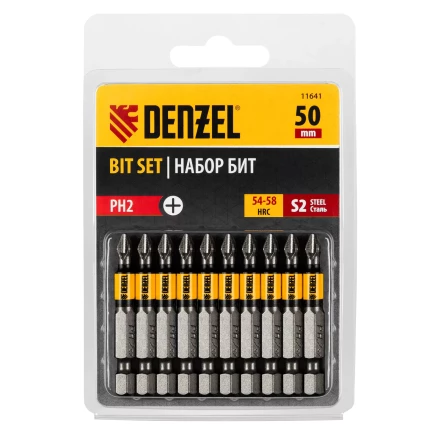 Бита PH2х50, сталь S2, цилиндр., 10 шт. Е 6,3 Denzel 11641 купить в Перми