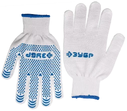 ЗУБР ТОЧКА+, S-M, х/б перчатки с покрытием из ПВХ-геля, противоскользящие, точки увеличенного размера, 13 класс, Профессионал (11451-S)