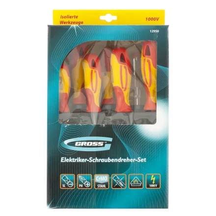 Набор отверток диэлектрических до 1000 В тестер CrMo двухкомпонентные рукоятки 8 шт Gross 12950 купить в Перми