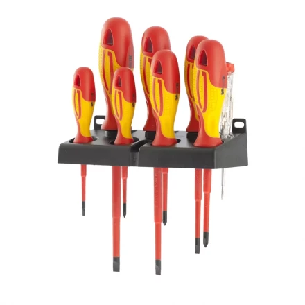 Набор отверток диэлектрических до 1000 В тестер CrMo двухкомпонентные рукоятки 8 шт Gross 12950 купить в Перми