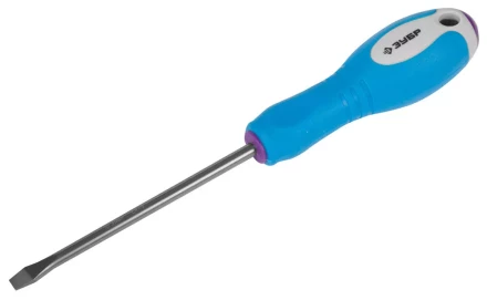 Отвертка ЗУБР, Cr-V сталь, трехкомпонентная рукоятка, цветовая индикация типа шлица, SL, 5,5x100мм 25251-5.5-100 купить в Перми