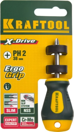 Отвертка KRAFTOOL, Cr-Mo-V сталь, двухкомпонентная противоскользящая рукоятка, PH, №2x38мм 250072-2-038 купить в Перми
