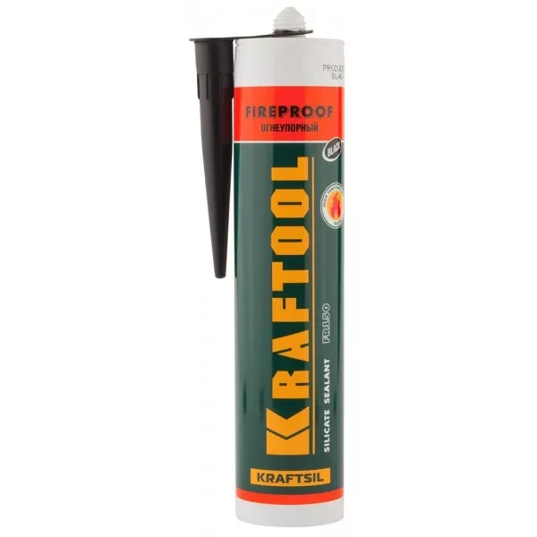 Герметик KRAFTOOL KRAFTFLEX FR150 силикатный огнеупорный "+1500 С", жаростойкий, черный, 300мл 41260-4_G купить в Перми