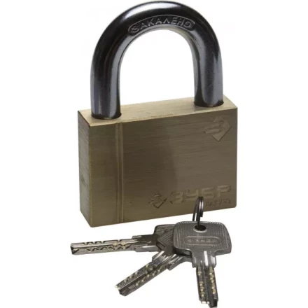 Замок ЗУБР &quot;ЭКСПЕРТ&quot; навесной, латунный корпус, классическая форма, закаленная дужка, 70мм 37299-70 купить в Перми