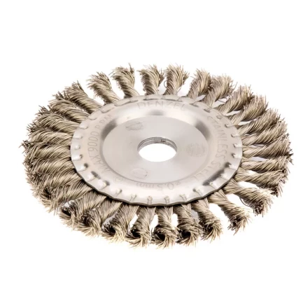 Щетка для УШМ 150 мм Плоская крученая нержавеющая проволока 0.5мм посадка 22.2 мм Denzel 746343 купить в Перми