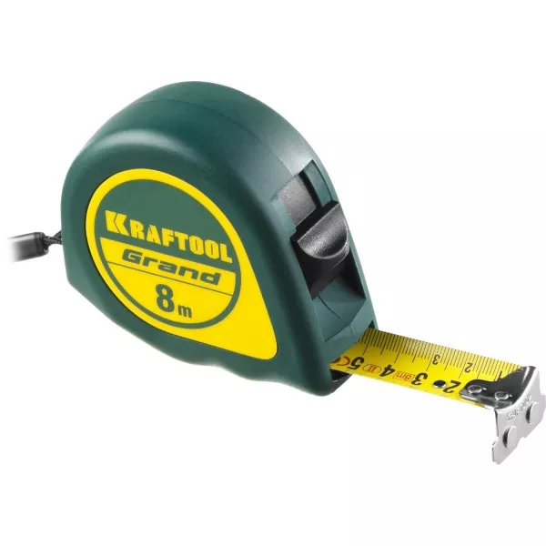 Рулетка KRAFTOOL GRAND, обрезиненный пластиковый корпус, 8м/25мм 34022-08-25 купить в Перми