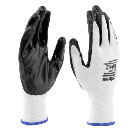 Перчатки полиэфирные с черным нитрильным покрытием, размер 9, 13 класс вязки// Сибртех 678635 купить в Перми