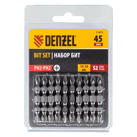 Бита двухсторонняя, PH2-PH2 х 45 мм, сталь S2, 10 шт. Denzel 11673 купить в Перми