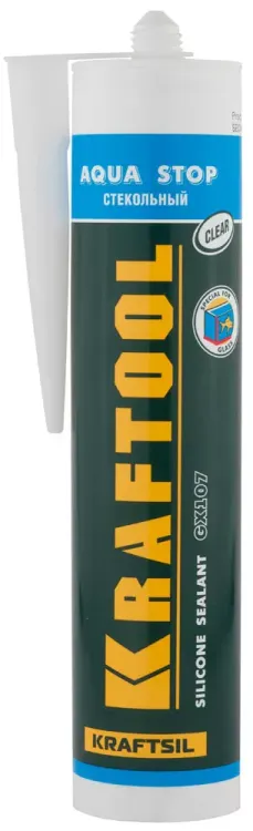 Герметик KRAFTOOL KRAFTSeal GX107 "AQUA STOP" силиконовый стекольный, прозрачный, 300мл 41256-2 купить в Перми