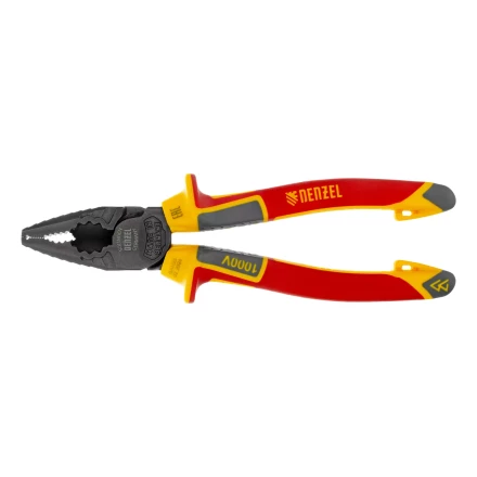 Плоскогубцы комбинированные Denzel 17086, диэлектрические трехкомпонентные рукоятки до 1000 В, 180 мм купить в Перми