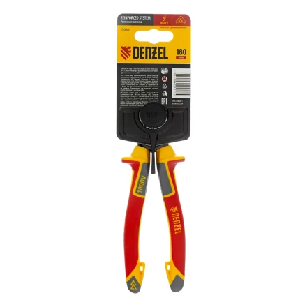 Плоскогубцы комбинированные Denzel 17086, диэлектрические трехкомпонентные рукоятки до 1000 В, 180 мм купить в Перми