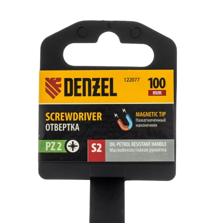 Отвертка, PZ2x100 мм, S2, 3к рукоятка Denzel 122077 купить в Перми