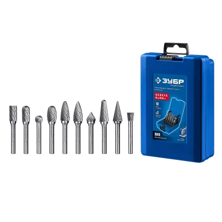 Зубр Набор твердосплавных борфрез, 10 шт.: A1020, C1020, D1009, E1220, F1225, G1225, J1009, L1228, M1225, N1010 (28815-H10) купить в Перми