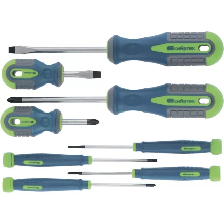 Набор отверток универсальный CrV трехкомпонентные рукоятки 8 предметов Сибртех 13375 купить в Перми