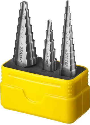 Набор STAYER &quot;MASTER&quot;: Ступенчатые сверла по сталям и цвет.мет., сталь HSS, d=3-14мм,12ступ. d 4-12 мм 5 ступ., d 6-20мм 8ступ. 29660-3-20-H3 купить в Перми