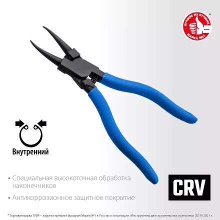 ЗУБР 180 мм, прямые губки, внутренний съемник стопорных колец, Профессионал (22821-1) купить в Перми