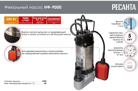 Фекальный насос Ресанта НФ-9000 77/5/1 купить в Перми
