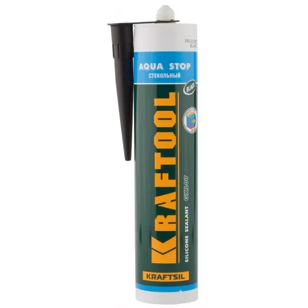 Герметик KRAFTOOL KRAFTSeal GX107 "AQUA STOP" силиконовый стекольный, черный, 300мл 41256-4 купить в Перми