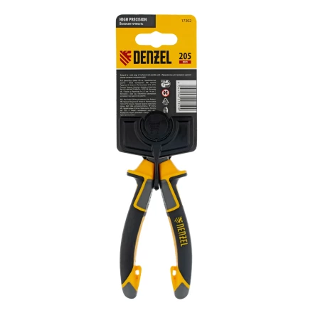 Длинногубцы прямые 205 мм Denzel 17302, трехкомпонентные рукоятки купить в Перми