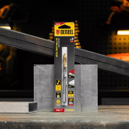 Сверло спиральное по металлу Denzel, 9 x 125 мм, Р6М5, Golden Tip, 718241 купить в Перми