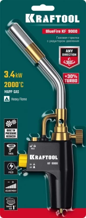 Blue Fire  KF-9000  горелка для МАПП / MAPP газа,  с пъезоподжигом,  на баллон c резьбовым соединением US 1, 2000°C 55510 купить в Перми