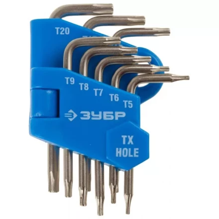 Набор ключей имбусовых ЗУБР&quot;ЭКСПЕРТ&quot;МИНИ для точных работ, Cr-V,TORX Т5-Т20, с отверстием,для защищенного крепежа,8шт 27477-H8 купить в Перми