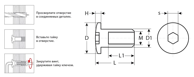 ЗУБР M6 x 12 мм, шест. 4 мм, цинк, 5 кг, гайка Эриксона с полукруглой головкой, Профессионал (303760-4) купить в Перми