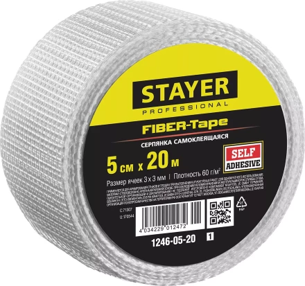 Серпянка самоклеящаяся FIBER-Tape, 5 см х 20м, STAYER Professional 1246-05-20 1246-05-20_z01 купить в Перми