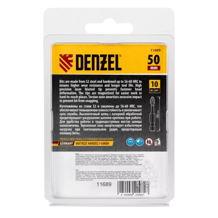 Бита IMPACT, PH2x50 мм, лазерная обработка шлица, сталь S2, 10 шт., Е 6,3 Denzel 11689 купить в Перми