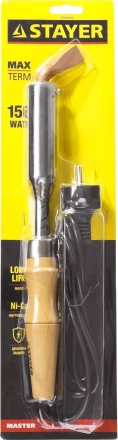 Паяльник с деревянной рукояткой и долговечным жалом, STAYER "MASTER" MAXTerm, 55311-150, 150 Вт, клин 55311-150 купить в Перми