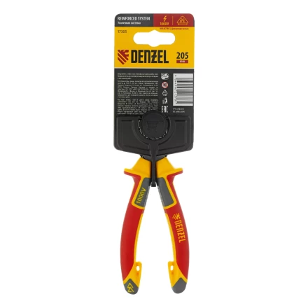 Длинногубцы прямые Denzel 17305, диэлектрические рукоятки до 1000 В, трехкомпонентные рукоятки, 205мм купить в Перми