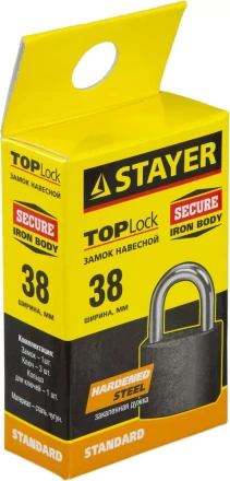 Замок STAYER &quot;STANDARD&quot; навесной, металлический корпус, закаленная дужка, 38мм 37160-38 купить в Перми