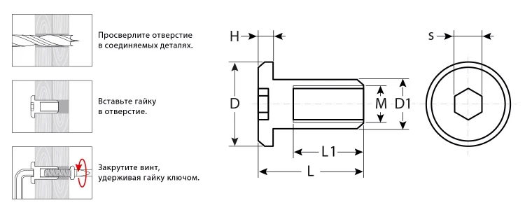ЗУБР M6 x 12 мм, шест. 4 мм, цинк, 5 кг, гайка Эриксона с плоской головкой, Профессионал (303770-4) купить в Перми