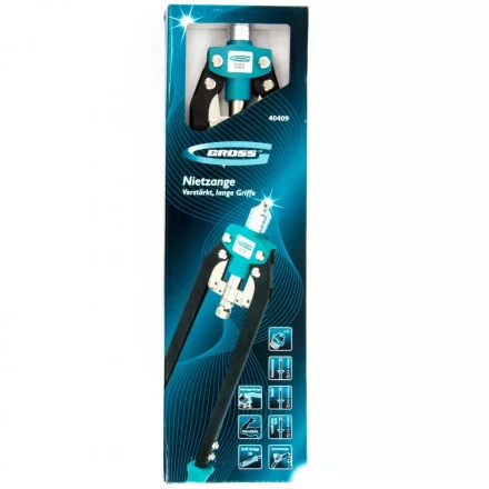 Заклепочник двуручный усиленный 520 мм, удлин.рукоятки, для заклепок 3,2-4,0-4,8-6,0-6,4 GROSS 40409 купить в Перми