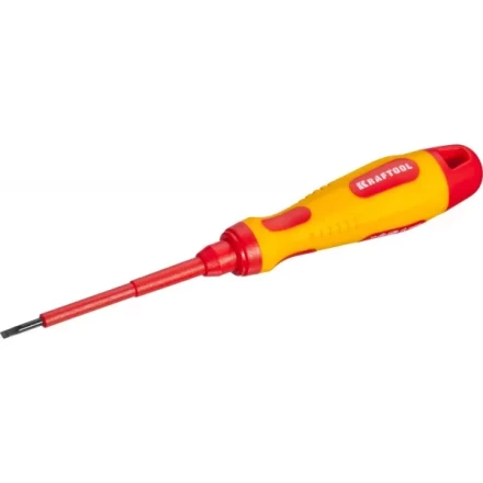 Отвертка KRAFTOOL, высоковольтная, Cr-Mo-V стержень, двухкомпонент. маслобензостойкая рукоятка, SL, 2,5х75мм 250083-2.5-075 купить в Перми