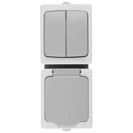 Комплект СВЕТОЗАР &quot;АВРОРА&quot; розетка с зазем. и защ. крышкой, 16А/~250В, выкл. двухклав. IP44, цвет серо-белый, 10А/~250В SV-54325-W купить в Перми