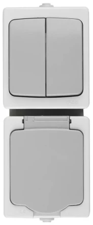 Комплект СВЕТОЗАР &quot;АВРОРА&quot; розетка с зазем. и защ. крышкой, 16А/~250В, выкл. двухклав. IP44, цвет серо-белый, 10А/~250В SV-54325-W купить в Перми