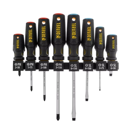 Набор отверток на полке Denzel, 8 шт., PH+SL, S2, 3к рукоятка, 122137 купить в Перми
