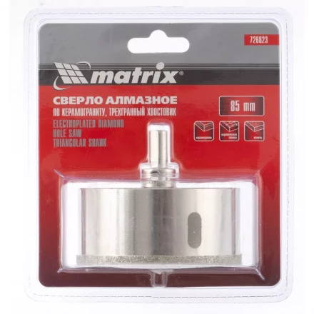 Сверло алмазное по керамограниту 85 х 67 мм 3-гранный хвостовик MATRIX артикул 726823 купить в Перми