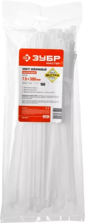 Хомуты нейлоновые ЗУБР &quot;МАСТЕР&quot; многоразовые, 7,5 мм x 300 мм, 100 шт 309240-75-300 купить в Перми