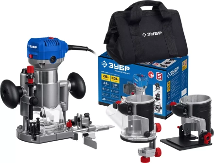 ЗУБР 750 Вт, кромочный фрезер, сумка, 3 основания, Профессионал (ФПК-750Н) купить в Перми