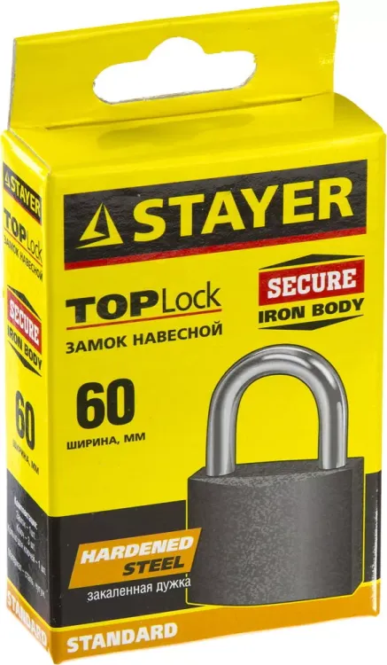 Замок STAYER "STANDARD" навесной, металлический корпус, закаленная дужка, 63 мм 37160-60 купить в Перми