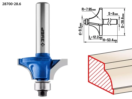 ЗУБР 28.6 x 12.2 мм, радиус 8 мм, фреза кромочная калевочная №1, Профессионал (28700-28.6) купить в Перми