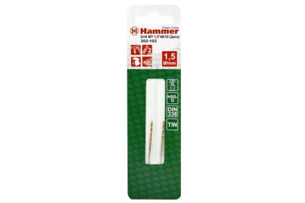 Сверло по металлу HAMMER Ф1.5х40мм (DR MT 1,5мм*40/18мм 2шт.) купить в Перми
