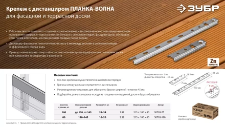 ЗУБР Планка-Волна, 75 мм, цинк, 160 шт, крепеж для монтажа фасадной и террасной доски (30703-75) купить в Перми