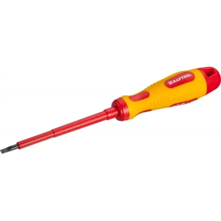 Отвертка KRAFTOOL, высоковольтная, Cr-Mo-V стержень, двухкомпонент. маслобензостойкая рукоятка, SL, 4,0х100мм 250083-4.0-100 купить в Перми