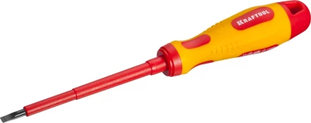 Отвертка KRAFTOOL, высоковольтная, Cr-Mo-V стержень, двухкомпонент. маслобензостойкая рукоятка, SL, 4,0х100мм 250083-4.0-100 купить в Перми