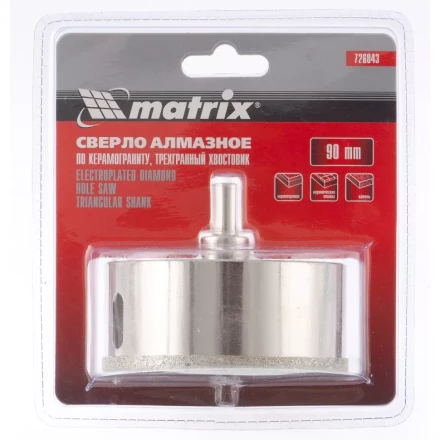 Сверло алмазное по керамограниту 90 х 67 мм 3-гранный хвостовик MATRIX артикул 726843 купить в Перми
