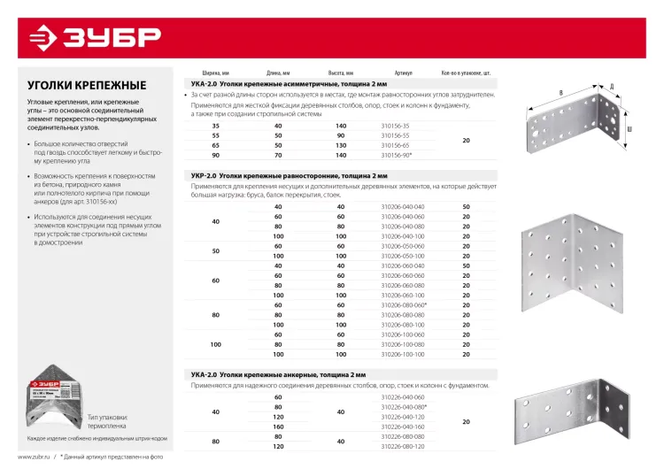 Крепежные углы равносторонние УКР-2.0 инд наклейка серия МАСТЕР купить в Перми